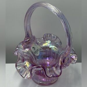 Vintage Fenton Empress Rose Iridescent Glass Mini Basket